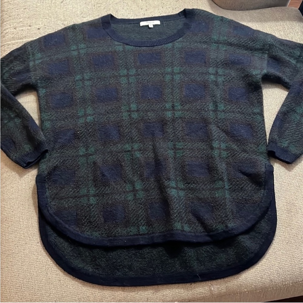 Madewell Green and Blue Plaid Crew Neck Sweater